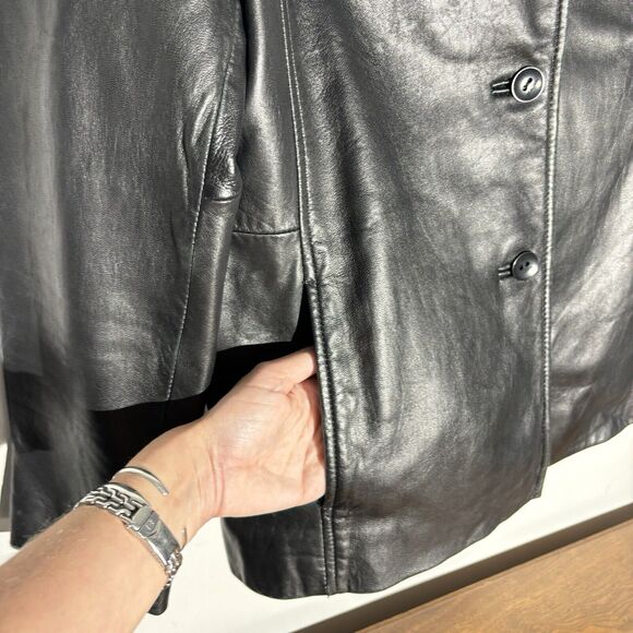 KENNETH COLE REACTION Genuine Leather Black Blazer Jacket Y2K Size M - Picture 6 of 13